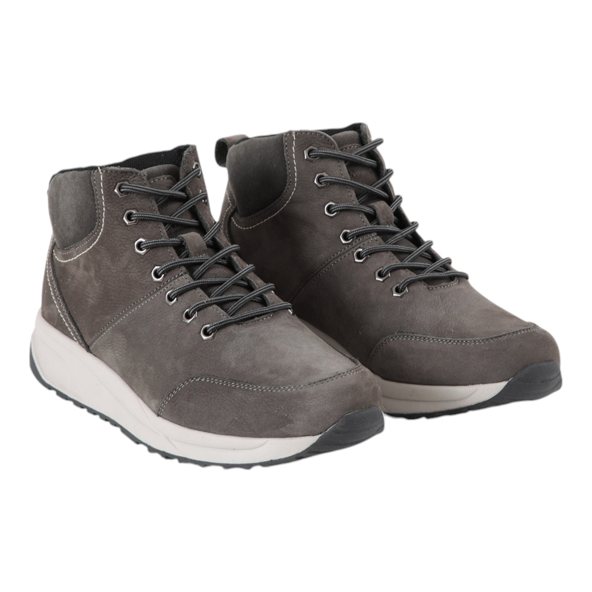 Botin gris oscuro de cuero con cordon para hombre vista ambos zapatos