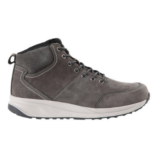 Botin gris oscuro de cuero con cordon para hombre vista lateral