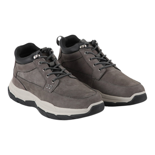 Botin  gris de cuero para hombre vista ambos zapatos
