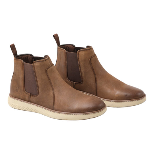 Botin de cuero color cafe para hombre vista ambos zapatos